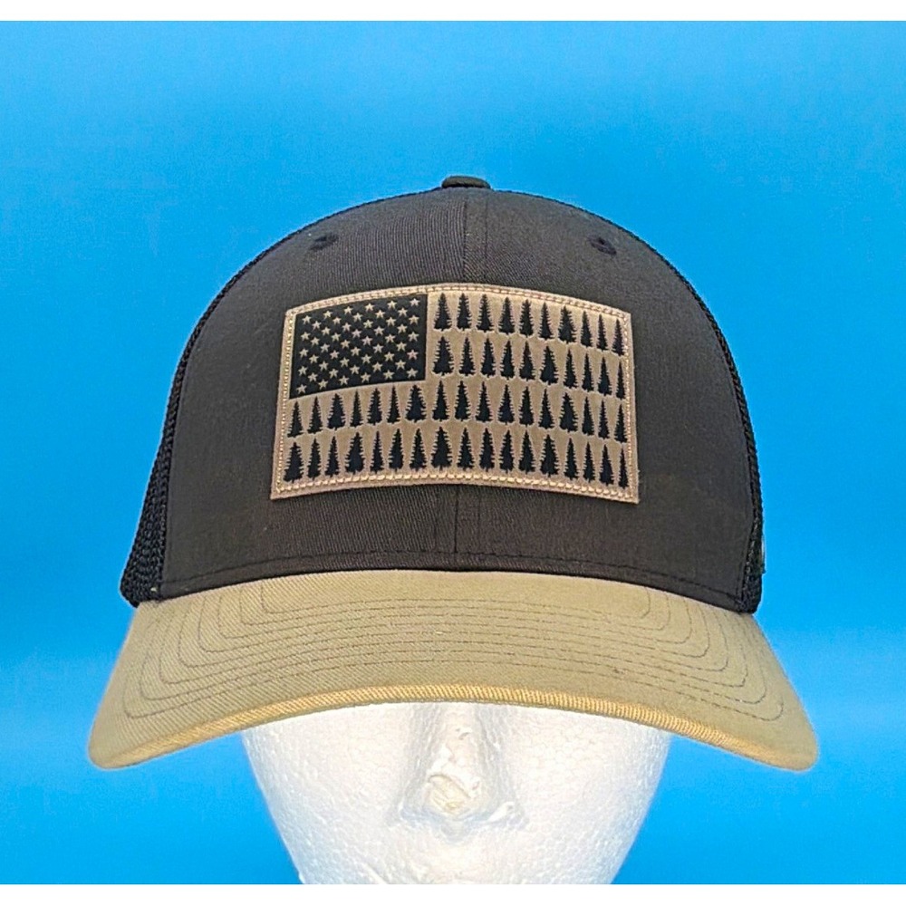 Columbia Mesh Tree Flag Flexfit Trucker Hat Men's Cap Black Tan size L/XL